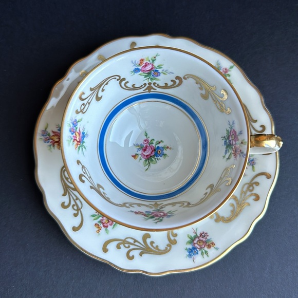 K&A Krautheim Bavaria Germany DEMITASSE Tea Cup & Saucer Floral Scrolls Blue Rim - Picture 8 of 10